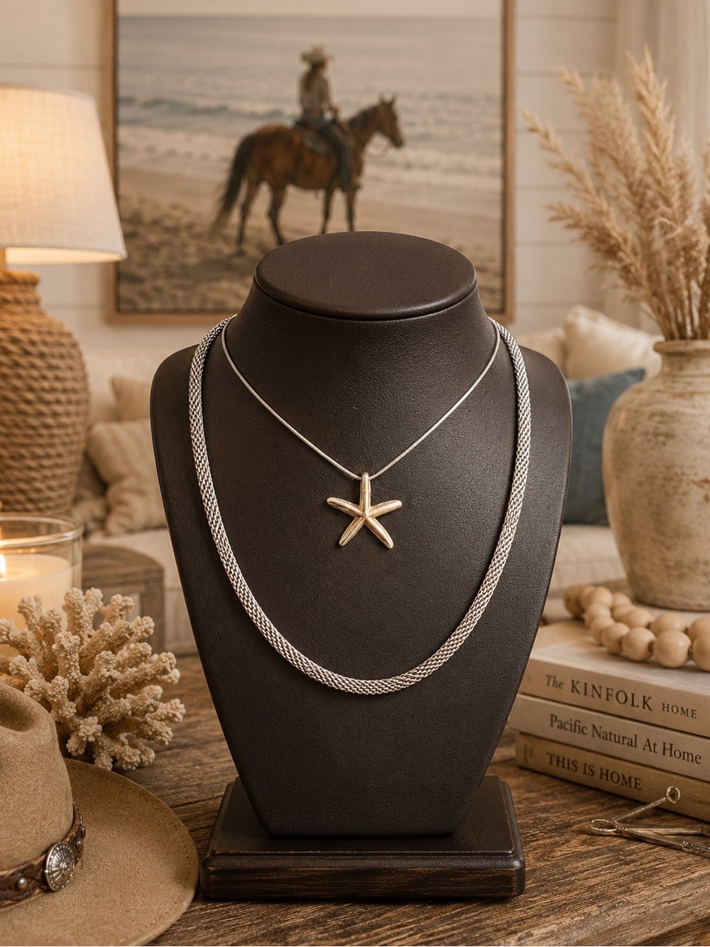 Brighton Starfish Necklace Set 26” Mesh Chain & 925 Sterling Sand Dollar Pendant - Picture 2 of 11